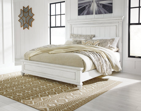 Kanwyn Whitewash King Panel Bed B777B8 - Ella Furniture
