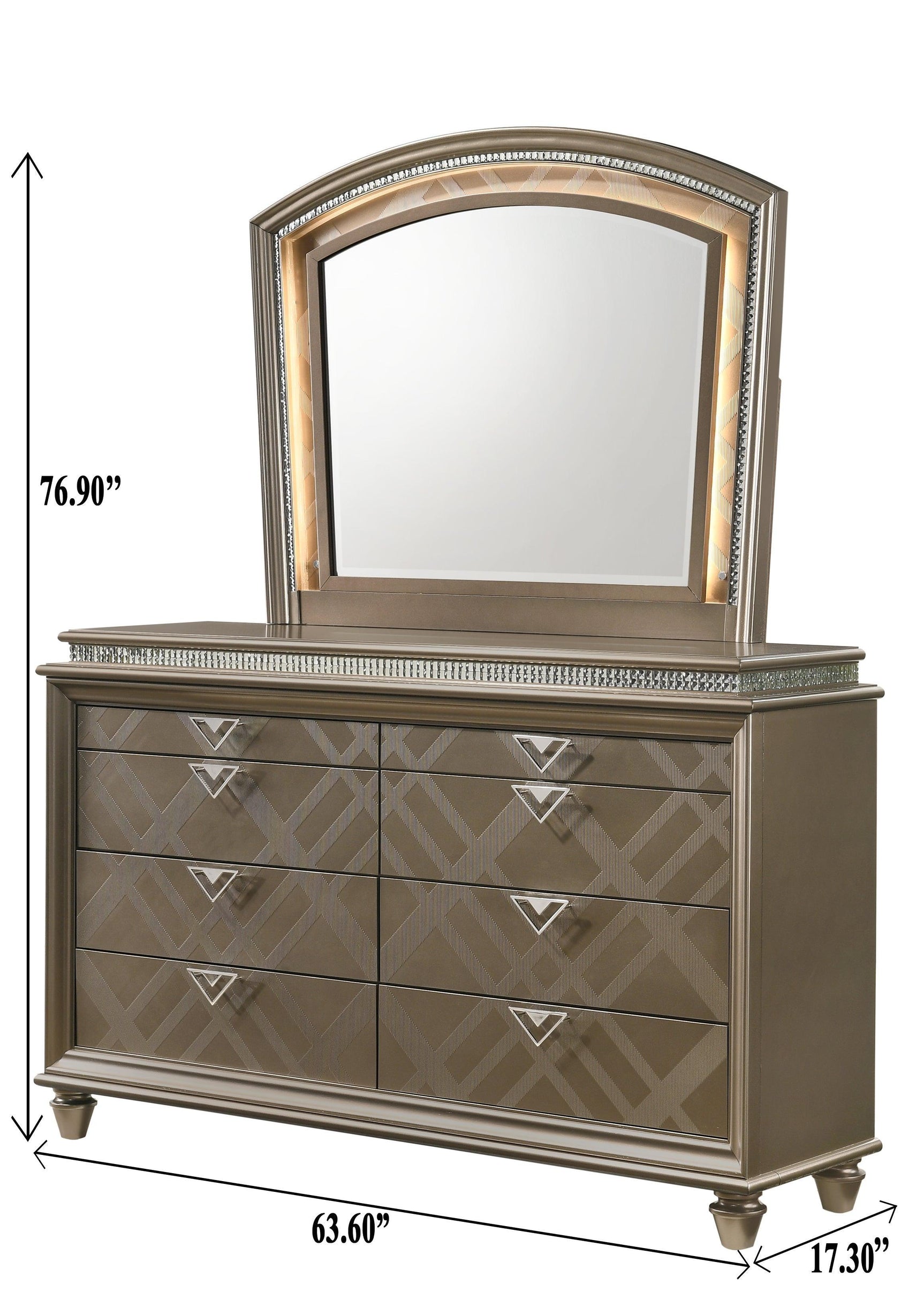 Cristal Chest Gold, Modern Contemporary, Glass 5 Drawers - Ella Furniture