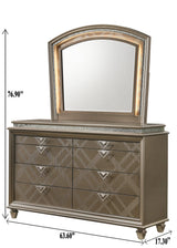 Cristal Gold Modern Glam Queen LED Faux Leather Upholstered Panel Bed - Ella Furniture