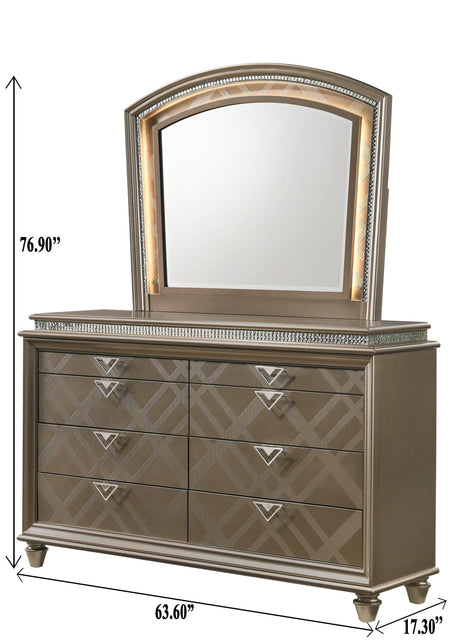 Cristal Gold Modern Glam Queen LED Faux Leather Upholstered Panel Bed - Ella Furniture