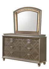 Cristal Gold Modern Glam Queen LED Faux Leather Upholstered Panel Bed - Ella Furniture