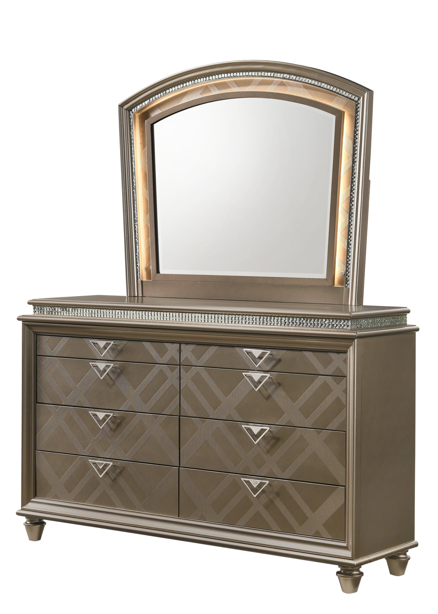 Cristal Gold Modern Glam Queen LED Faux Leather Upholstered Panel Bed - Ella Furniture