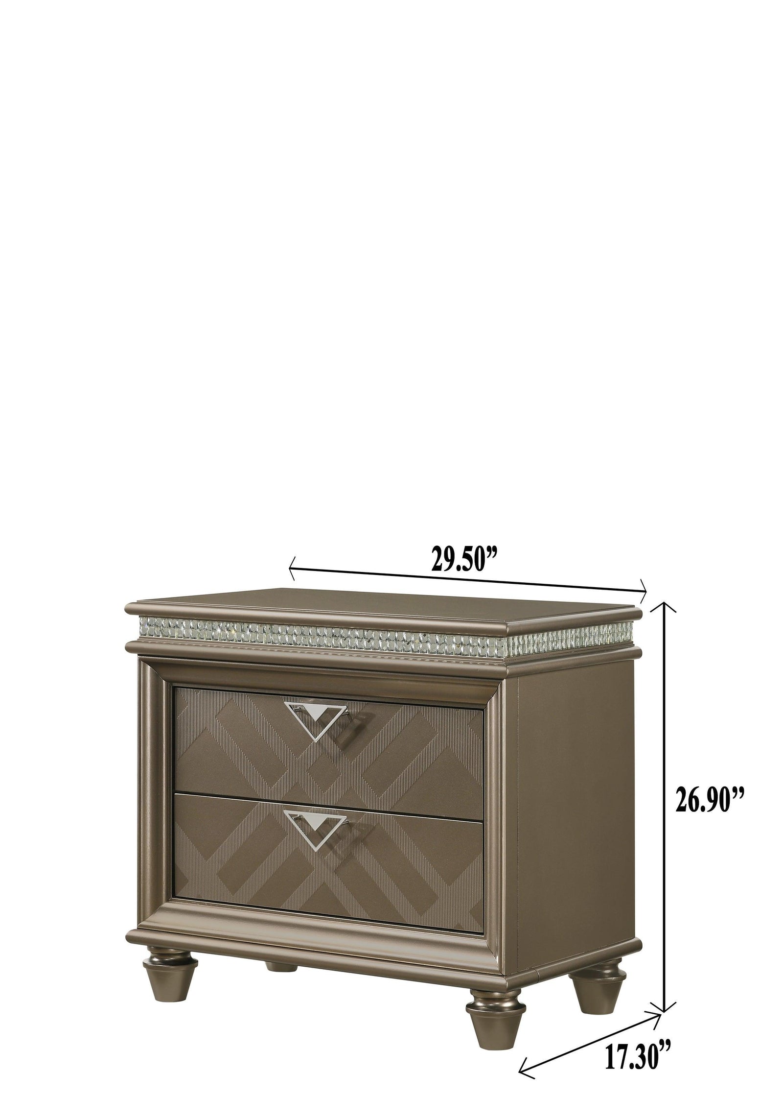 Cristal NightStand Gold, Modern Wood, 2 Spacious Drawers - Ella Furniture