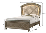 Cristal Gold Modern Glam Queen LED Faux Leather Upholstered Panel Bed - Ella Furniture