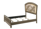 Cristal Gold Modern Glam Queen LED Faux Leather Upholstered Panel Bed - Ella Furniture