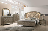 Cristal Gold Modern Glam Queen LED Faux Leather Upholstered Panel Bed - Ella Furniture