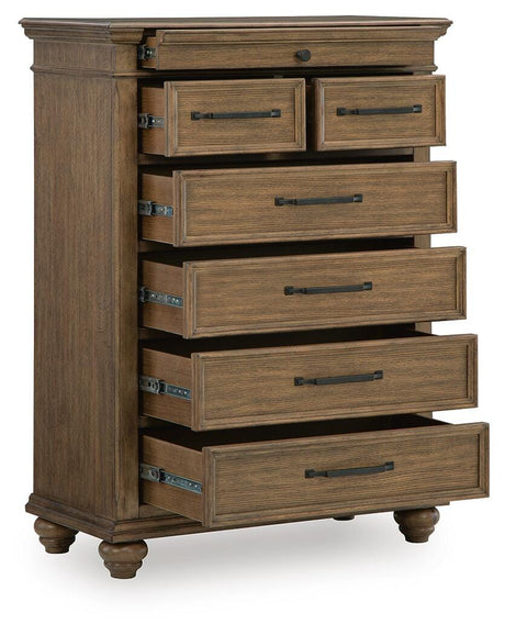 Karallin Medium Brown Chest of Drawers angled view