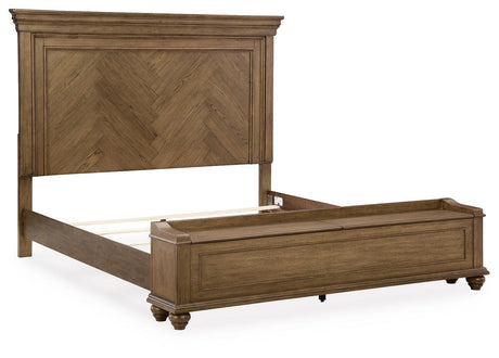 Karallin Medium Brown King Panel Storage Bed angled view