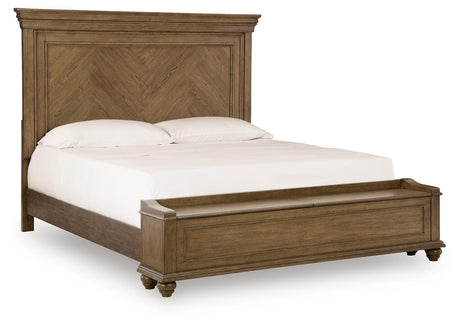 Karallin Medium Brown King Panel Storage Bed angled view