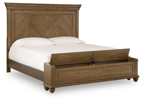 Karallin Medium Brown King Panel Storage Bed angled view