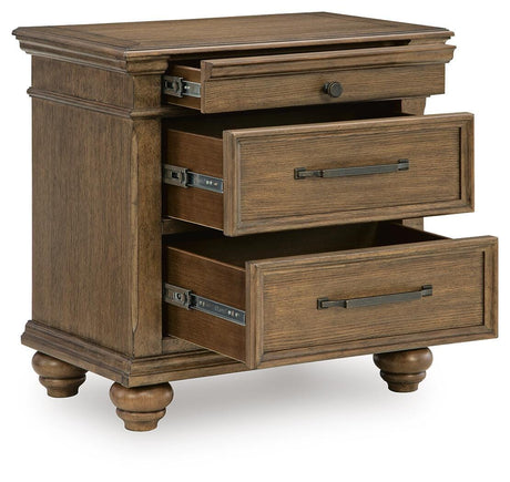 Karallin Medium Brown Nightstand angled view