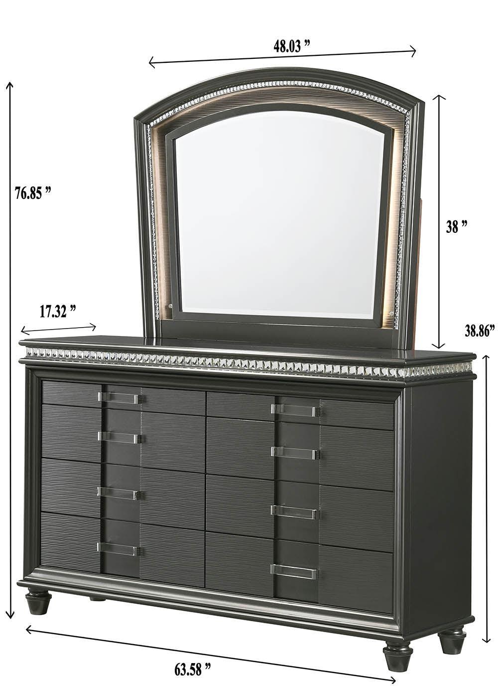 Adira Gray Moder And Contemporary Wood Queen LED Faux Leather Upholstered Panel Bed - Ella Furniture