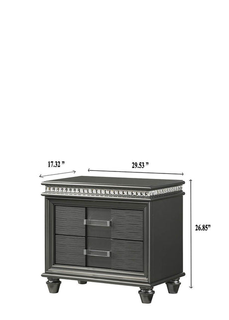 Adira NightStand Gray, Modern Wood, 2 Spacious Drawers - Ella Furniture