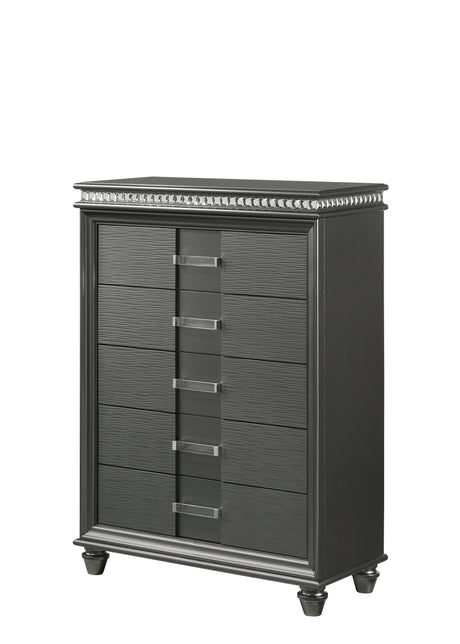 Adira Gray Moder And Contemporary Wood Queen LED Faux Leather Upholstered Panel Bed - Ella Furniture