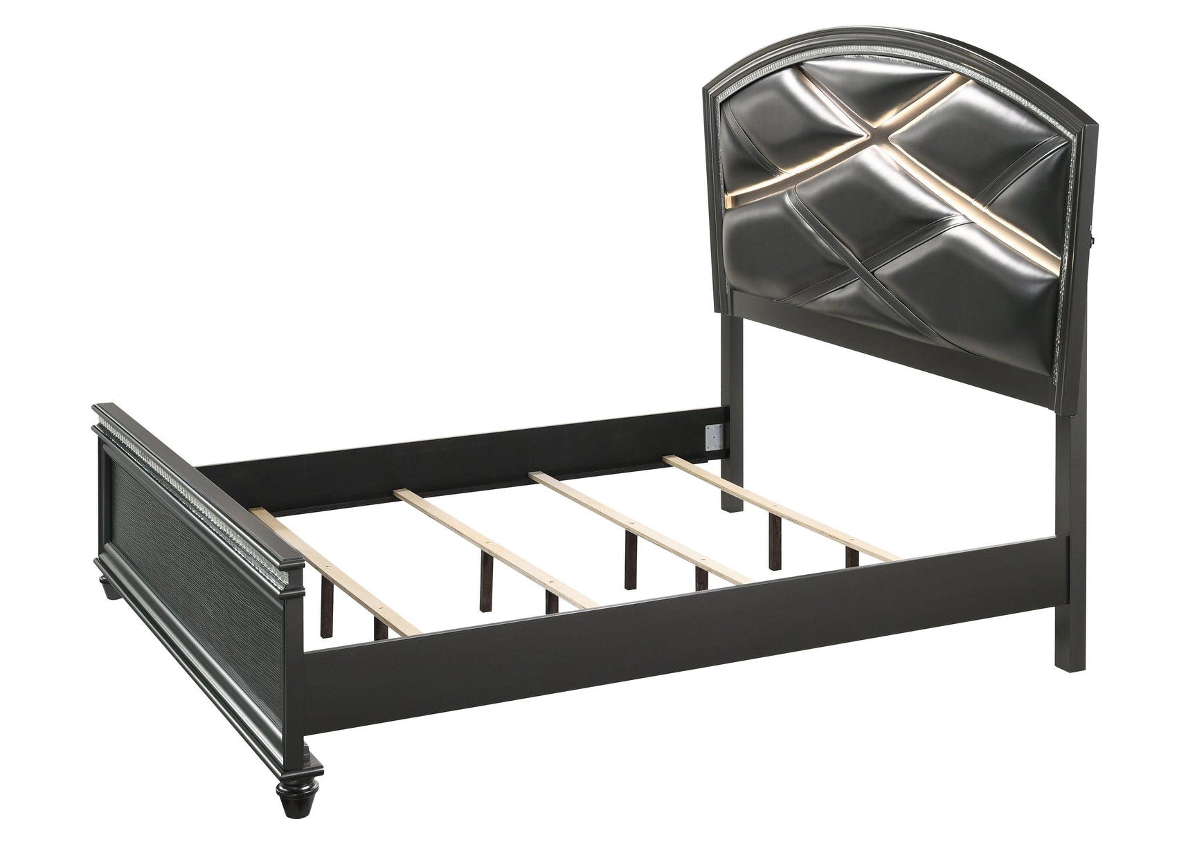 Adira Gray Moder And Contemporary Wood Queen LED Faux Leather Upholstered Panel Bed - Ella Furniture