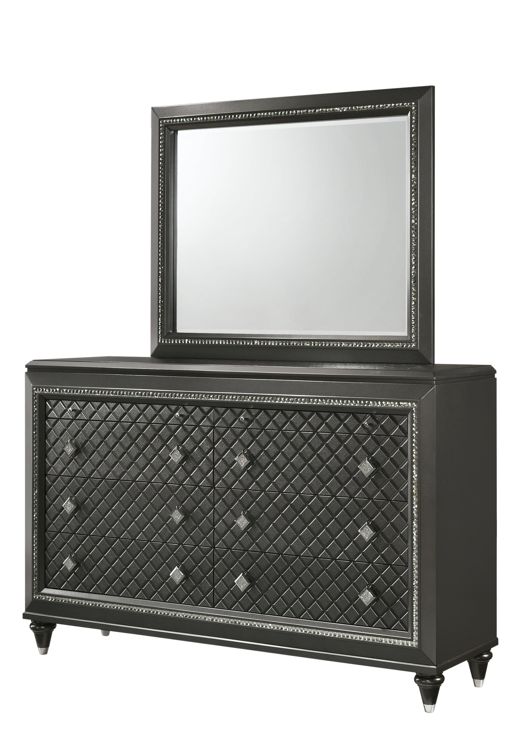 Giovani Chest Black/Gray, Contemporary Modern Faux, Crystal 5 Drawers - Ella Furniture