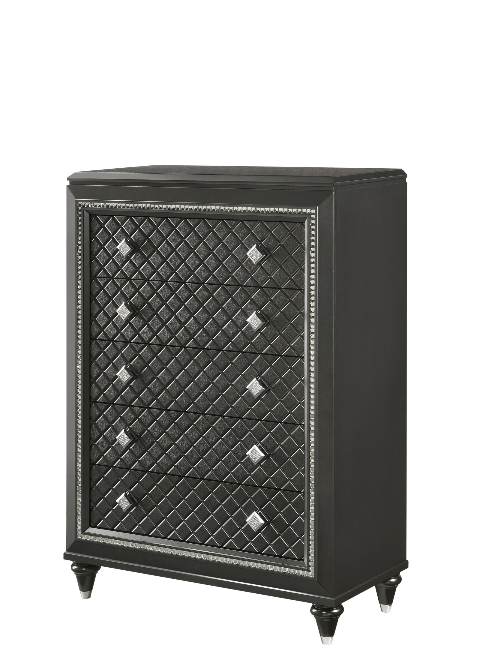 Giovani Chest Black/Gray, Contemporary Modern Faux, Crystal 5 Drawers - Ella Furniture