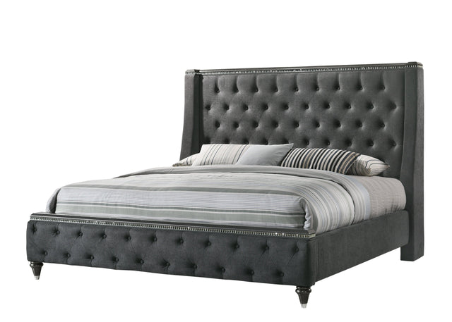 Giovani Gray Contemporary And Modern King Fabric Upholstered Tufted Panel Bed - Ella Furniture
