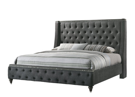 Giovani Gray Modern And Sleek And Contemporary Queen Fabric Upholstered Tufted Panel Bed - Ella Furniture