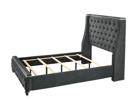 Giovani Gray Modern And Sleek And Contemporary Queen Fabric Upholstered Tufted Panel Bed - Ella Furniture