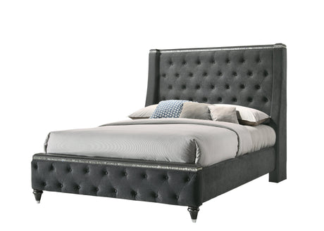 Giovani Gray Contemporary And Modern King Fabric Upholstered Tufted Panel Bed - Ella Furniture