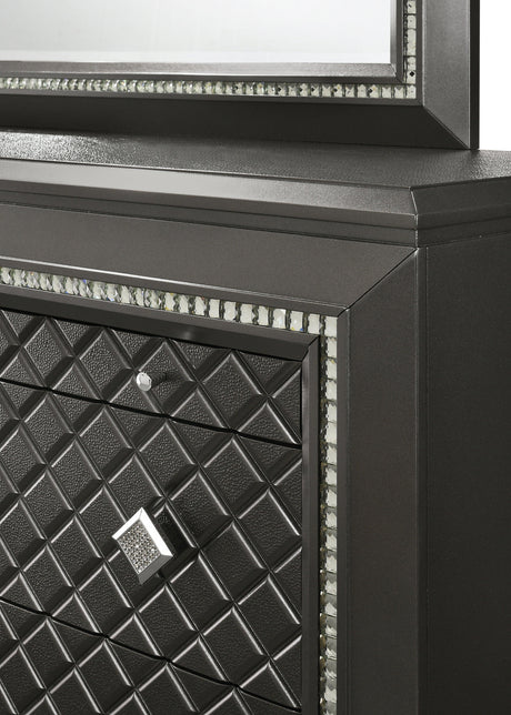 Giovani Chest Black/Gray, Contemporary Modern Faux, Crystal 5 Drawers - Ella Furniture