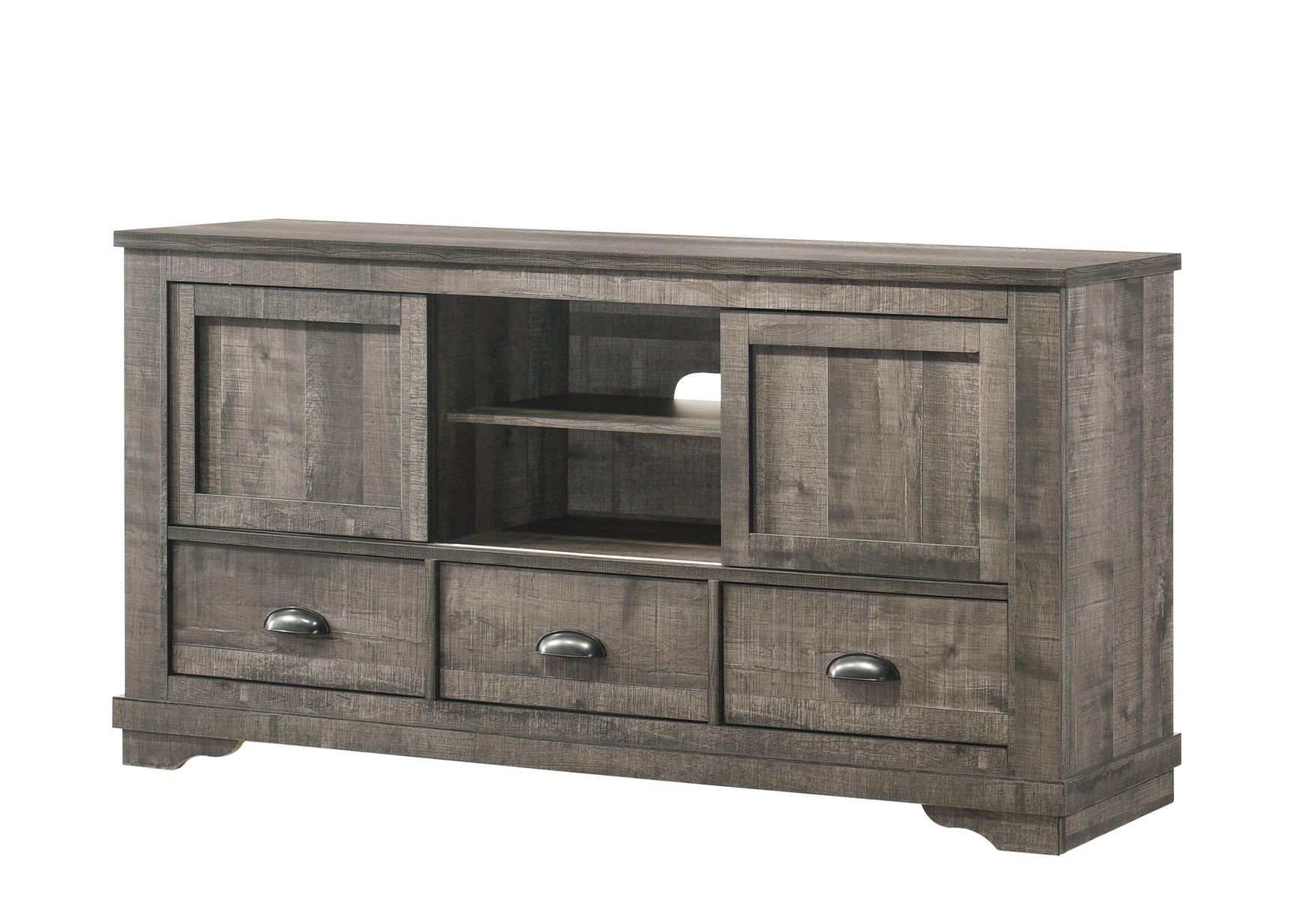 Coralee Grey Tv Stand, Entertainment Cabinet, Media Console With Wood Finish And Wood Legs for Living Room - Ella Furniture