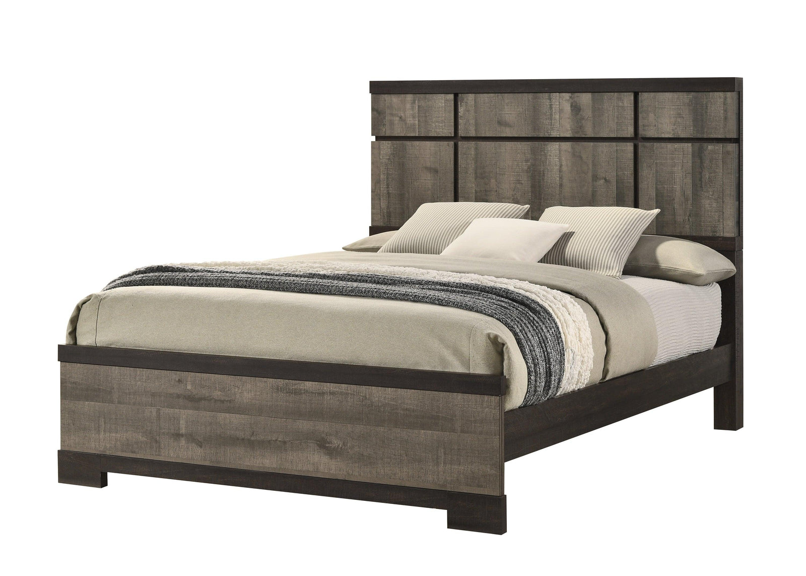 Remington Gray Modern Contemporary Solid Wood And Veneers Upholstered Panel Queen Bed - Ella Furniture