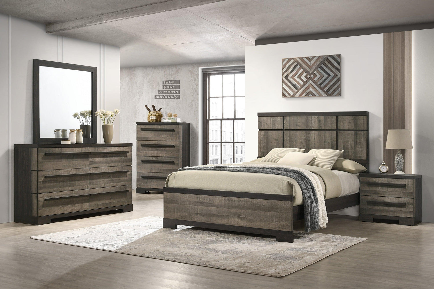 Remington Gray Modern Contemporary Solid Wood And Veneers Upholstered Panel Queen Bed - Ella Furniture