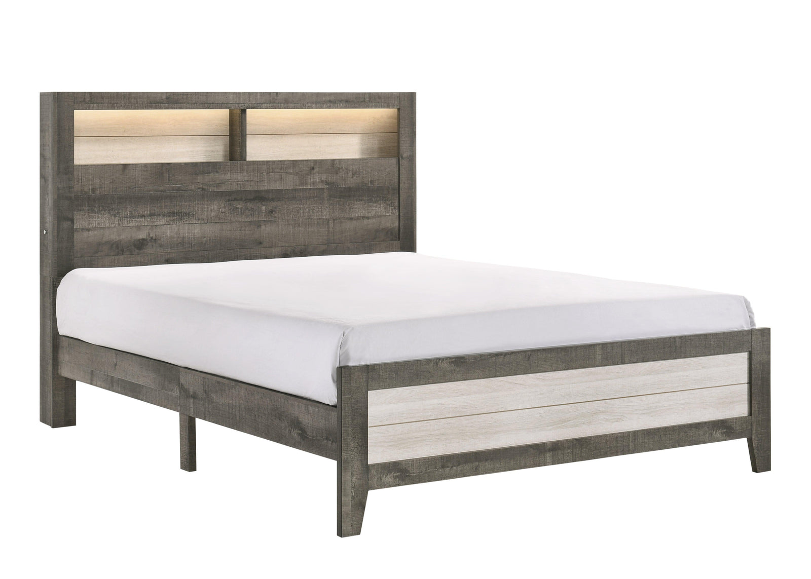 Rhett Brown/Cream LED Contemporary Modern Bookcase Queen Platform Bed - Ella Furniture