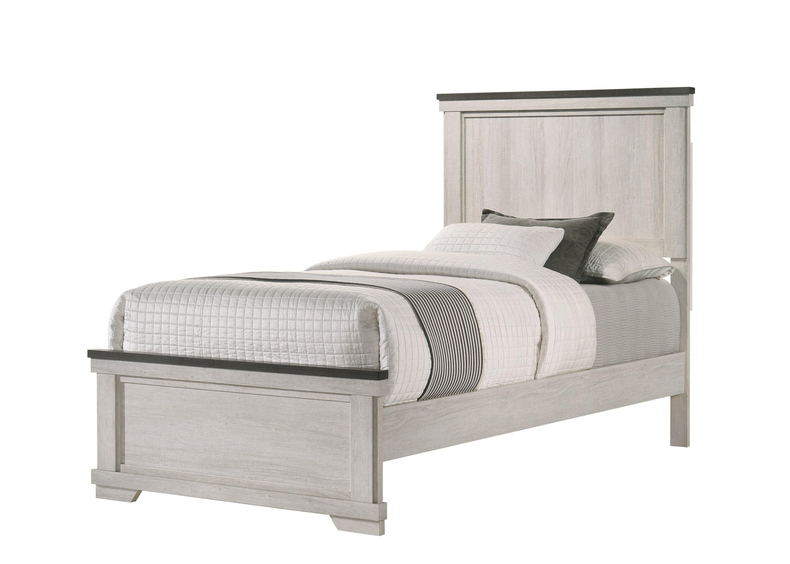 Leighton Cream/Brown Simple And Modern Solid Hardwood Full Panel Bed - Ella Furniture