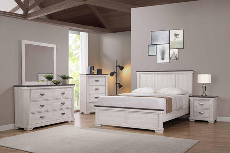 Leighton Cream/Brown Simple And Modern Solid Hardwood Queen Panel Bed - Ella Furniture