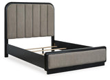 Rowanbeck Gray/Black Upholstered Panel Bedroom Set angled view