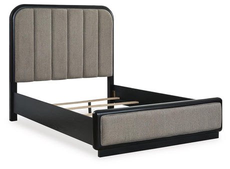 Rowanbeck Gray/Black Upholstered Panel Bedroom Set angled view