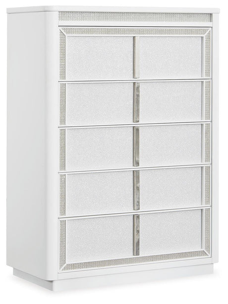 Chalanna White Upholstered Storage Bedroom Set angled view