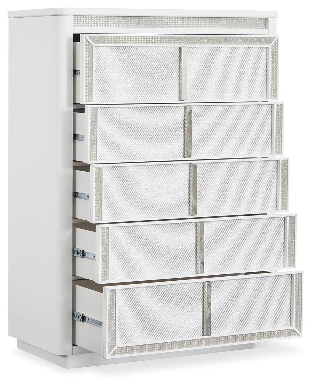 Chalanna White Upholstered Storage Bedroom Set angled view