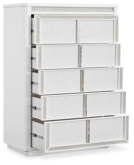 Chalanna White Upholstered Storage Bedroom Set angled view