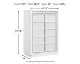 Chalanna White Upholstered Storage Bedroom Set dimension view