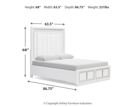 Chalanna White Upholstered Storage Bedroom Set dimension view