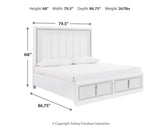 Chalanna White Upholstered Storage Bedroom Set dimension view