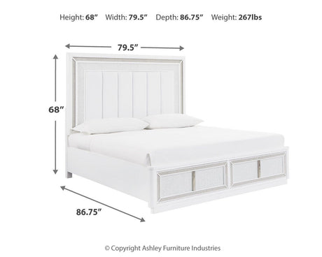 Chalanna White Upholstered Storage Bedroom Set dimension view