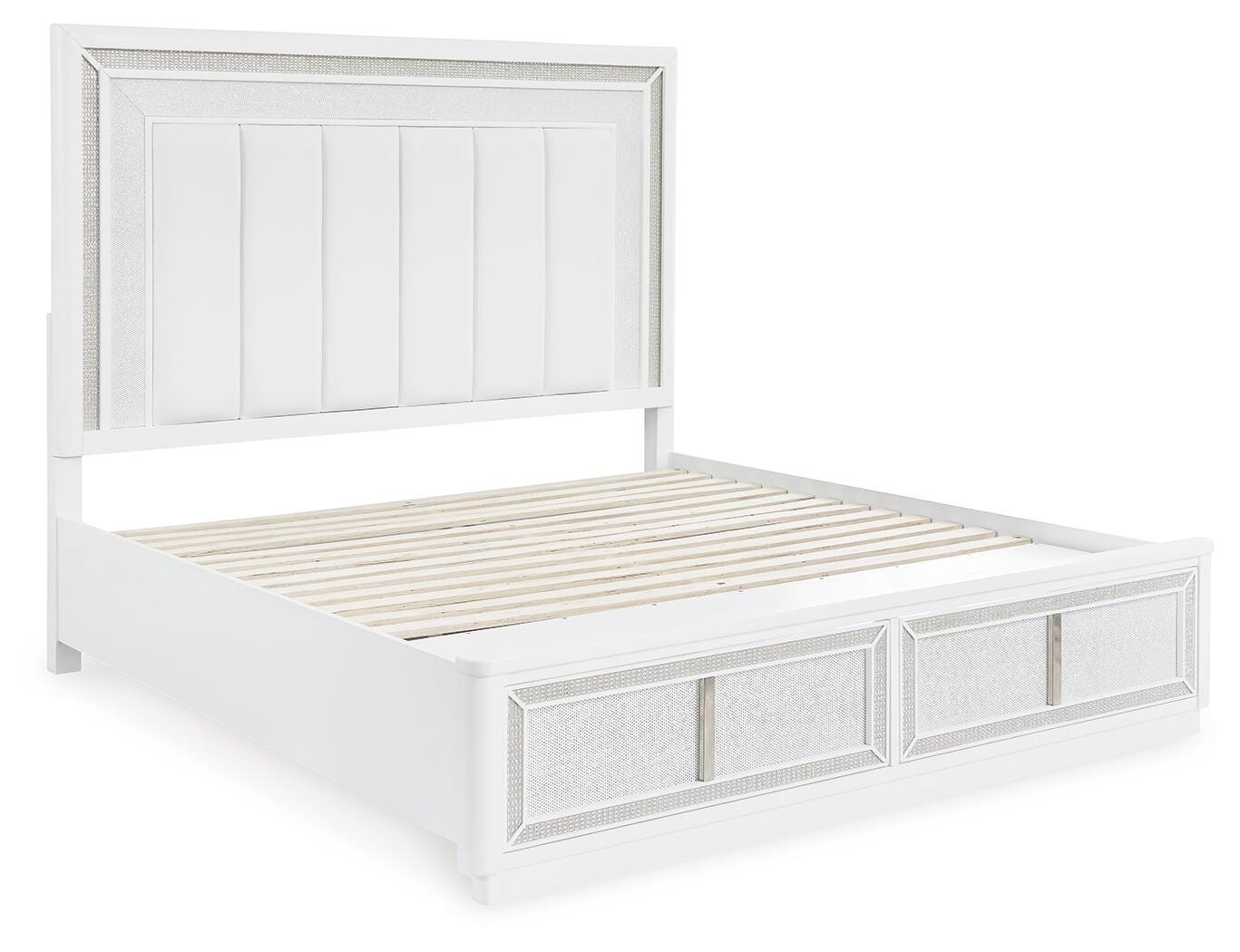Chalanna White Upholstered Storage Bedroom Set angled view