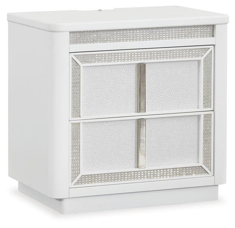 Chalanna White Upholstered Storage Bedroom Set angled view