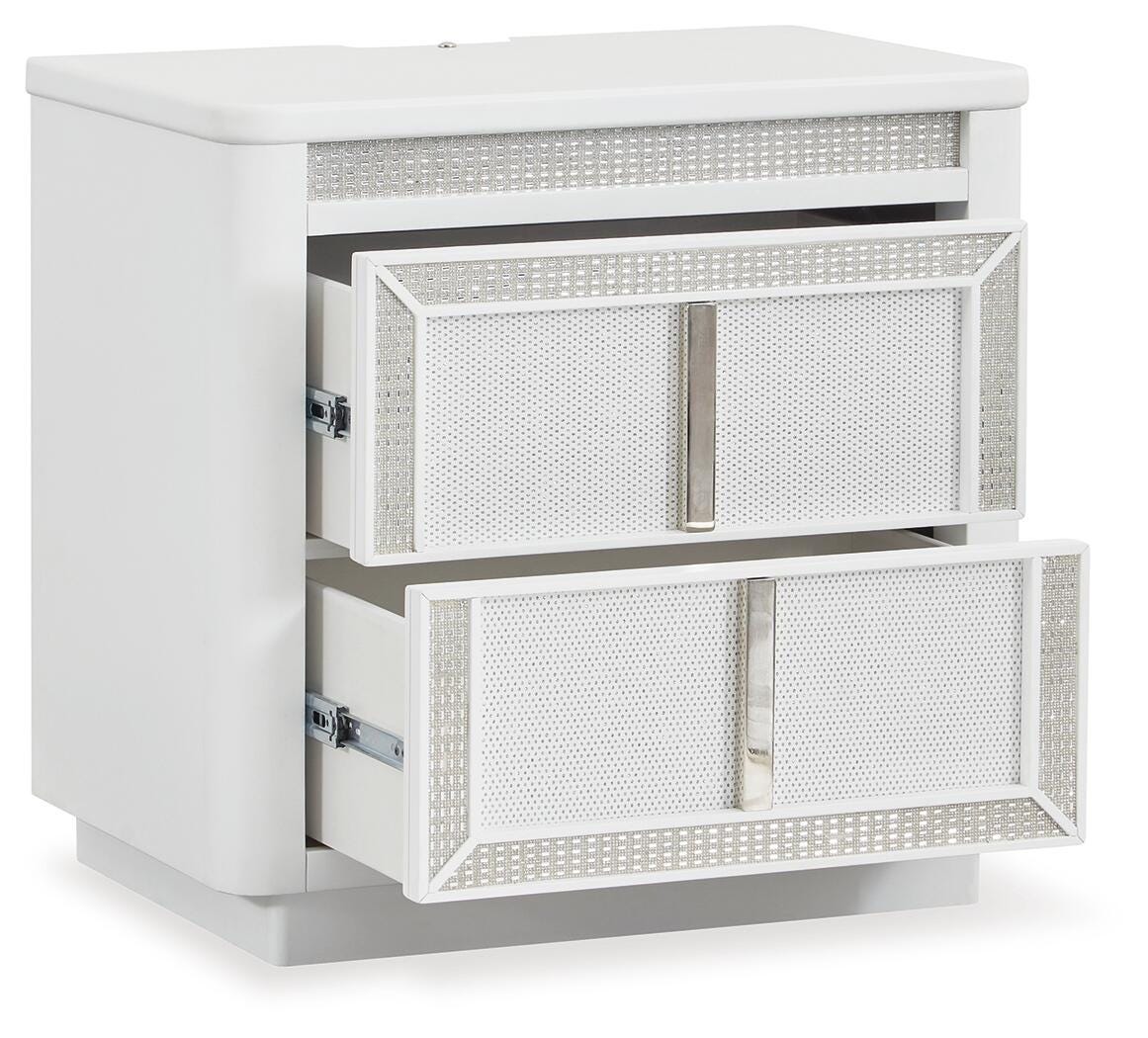 Chalanna White Upholstered Storage Bedroom Set angled view