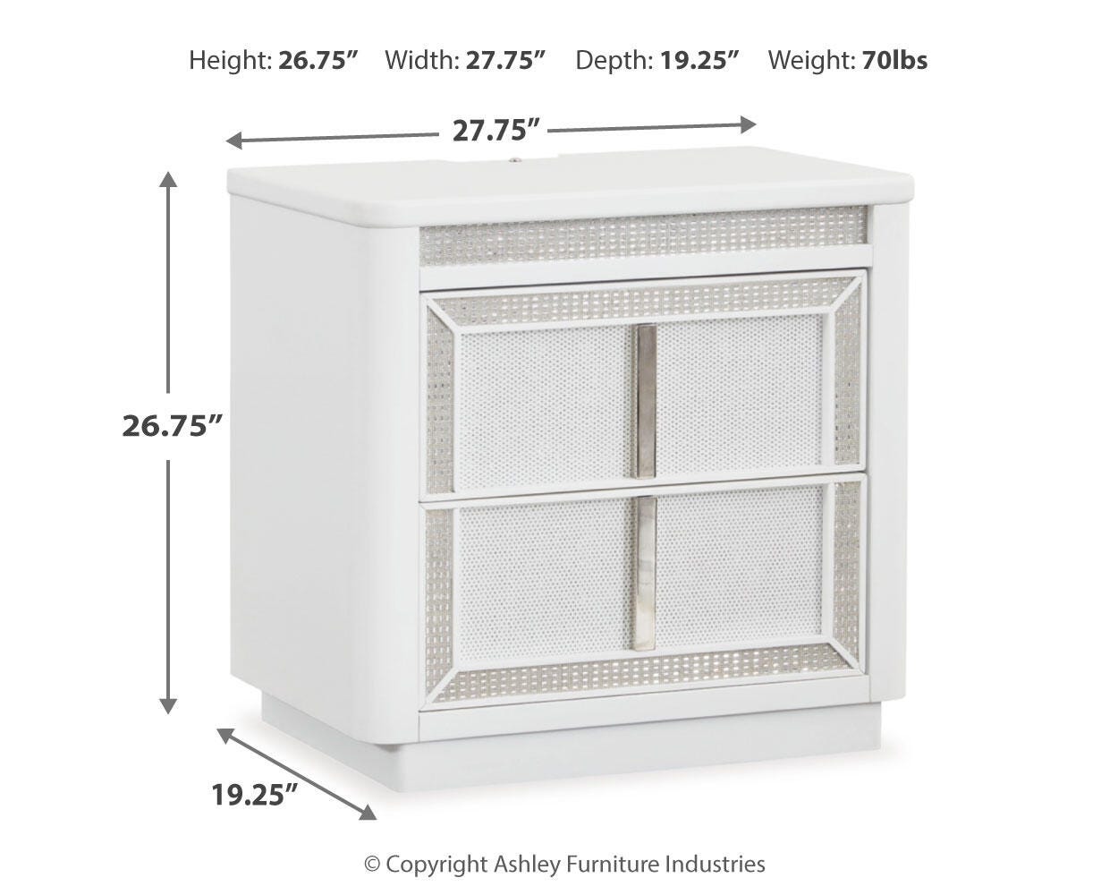 Chalanna White Upholstered Storage Bedroom Set dimension view