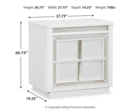 Chalanna White Upholstered Storage Bedroom Set dimension view