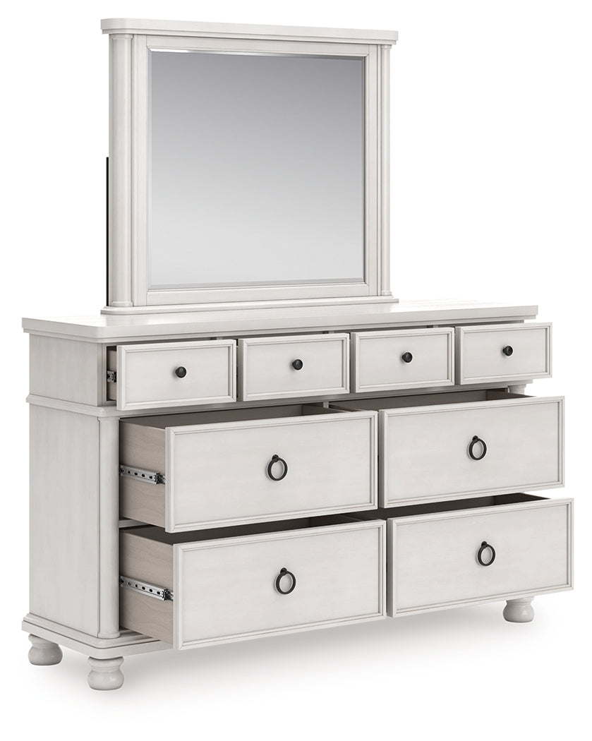 Rowlenstown Antique White Dresser and Mirror