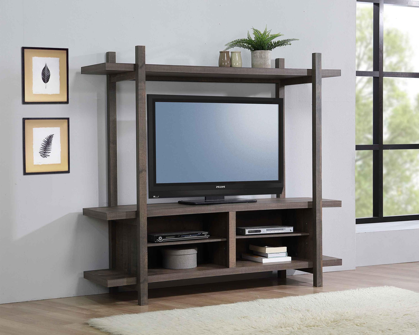 Tacoma Brown Tv Stand, Entertainment Cabinet, Media Console With Wood Finish And Wood Legs for Living Room - Ella Furniture