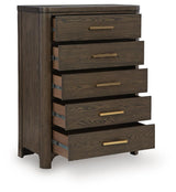 Radkin Burnished Brown Chest of Drawers angled view