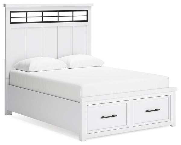Ashbryn White Natural Queen Panel Storage Bed